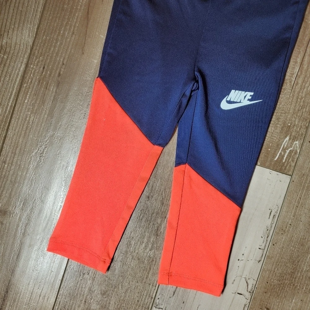 NWT Nike Navy Blue and Neon Orange Size 2T (1-2 Yrs) Toddler Girl Leggings